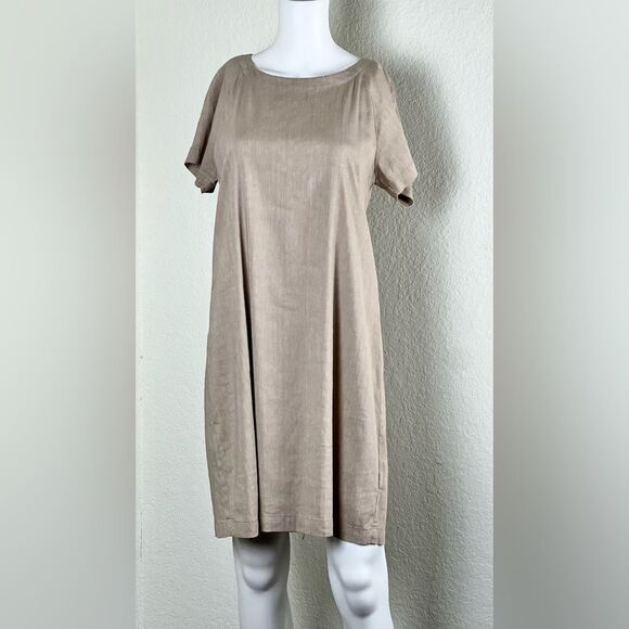 Theory Linen Blend Lace Back Raglan Shift Dress - Picture 2 of 9